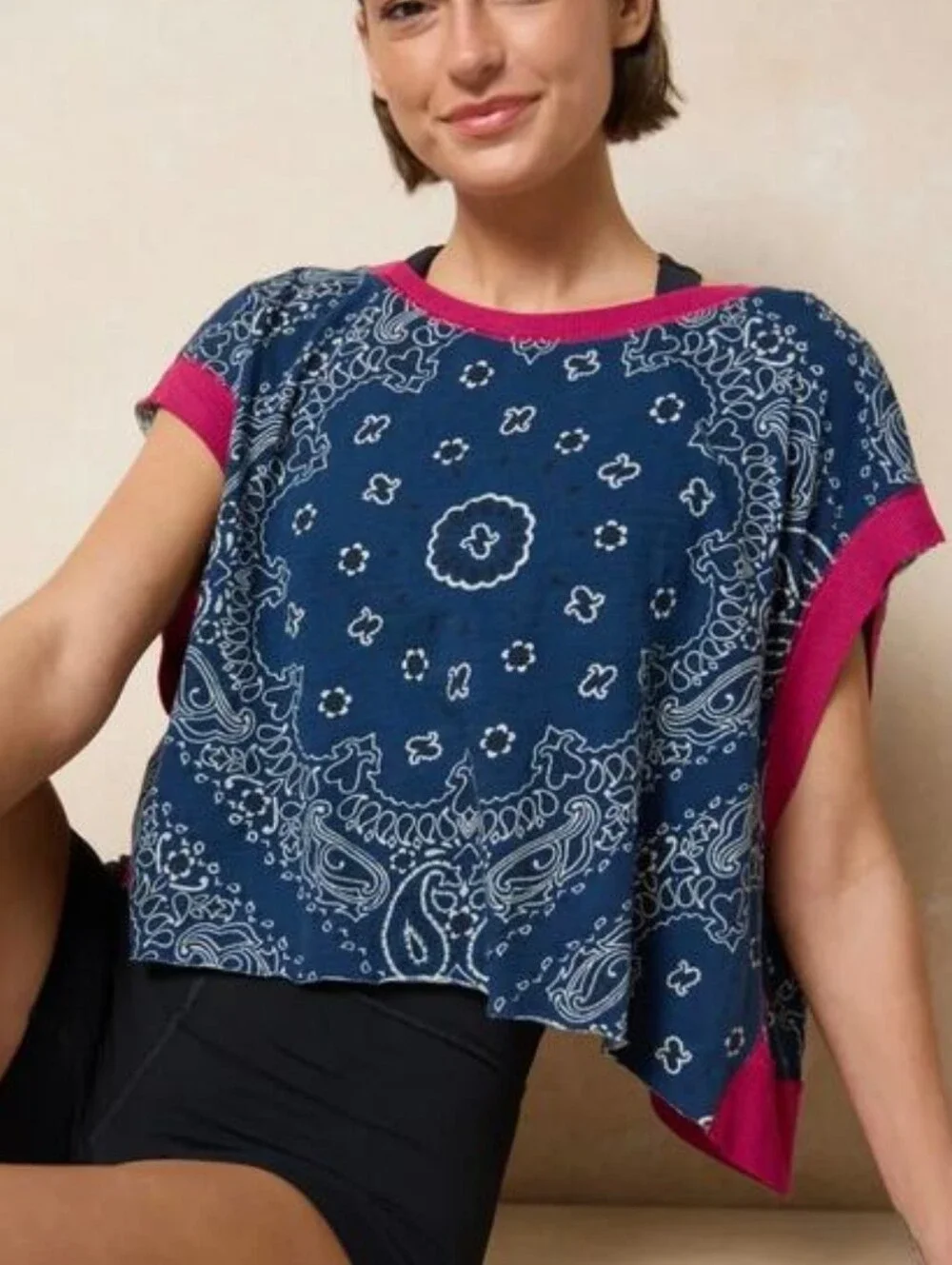 Natural Life NEW Cut It Out Cotton Indigo Bandana Paisley Cover-up Top SZ Large - Picture 1 of 8